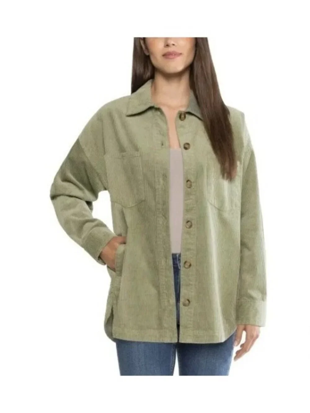 NWT Matty M Women's Size L Green Corduroy Shirt Jacket B1512